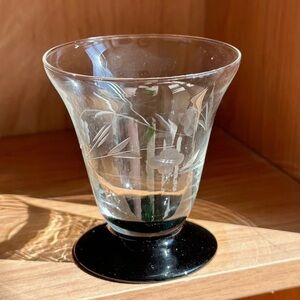 Vintage Black-Footed Goblets with Flower Pattern Etching, set of five (5)